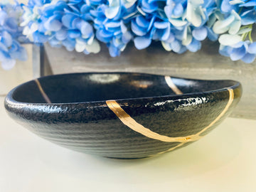 Kintsugi Black Irregular Stoneware Bowl